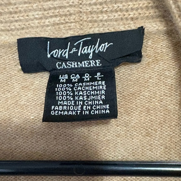 Lord & Taylor Camel Colored 100% Cashmere Open Front Cardigan Size Medium - Picture 3 of 5